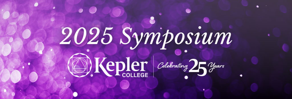 glowing purple bokeh orbs splash celebration Kepler College Symposium 25th anniversary logo